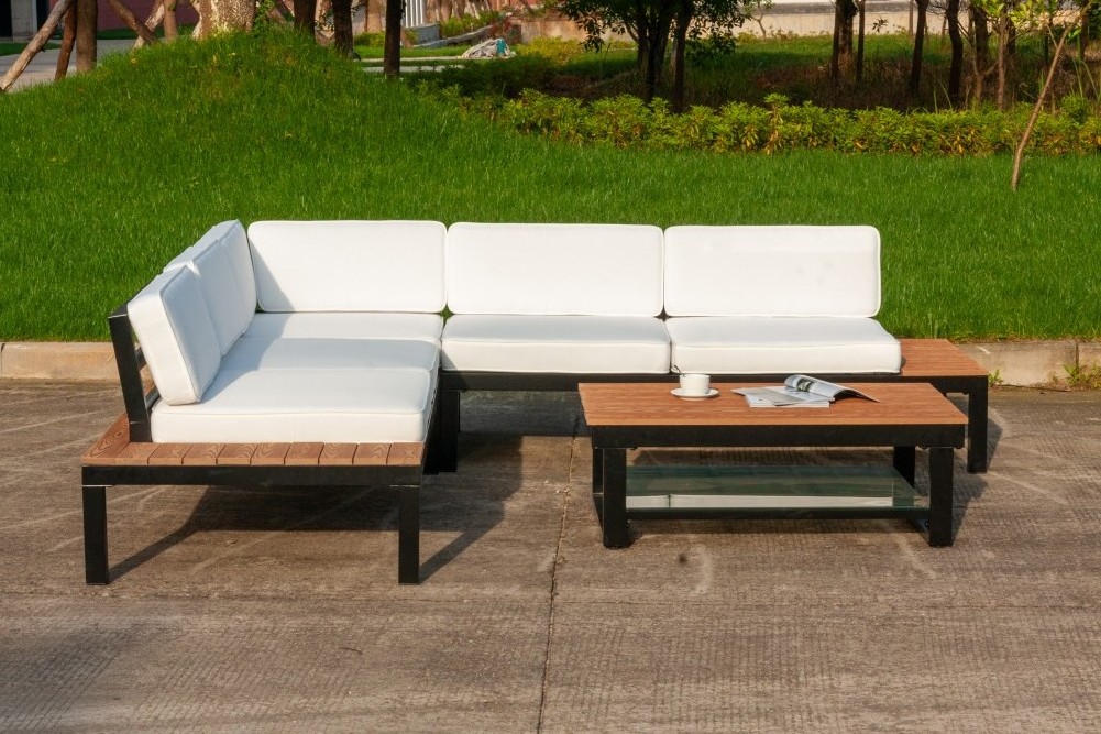 Aluminum Outdoor Furniture garden sofa set with PVC plastic wood for garden patio