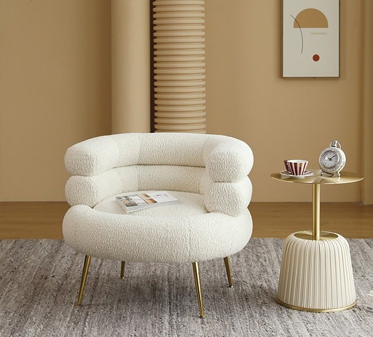 Sleeping chaise Lounge Chair Teddy Fabric Shearling Boucle Sofa Chair Teddy Sherpa White Armchair Faux Sheepskin Boucle Chair