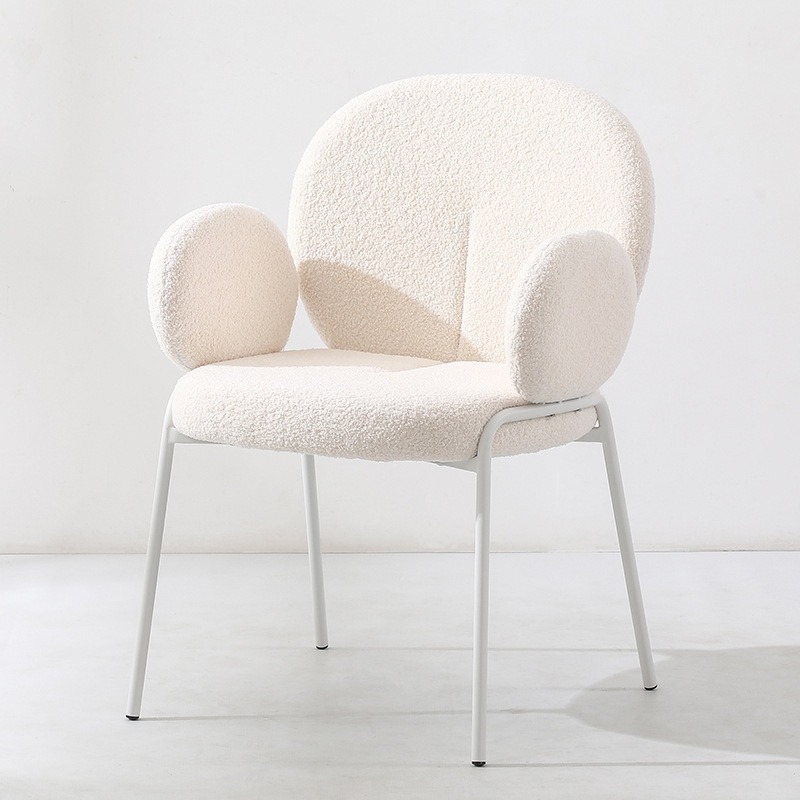 Modern Nordic Upholstered kitchen Arm Sherpa White Teddy Fabric Boucle Dining Chair coffee chair