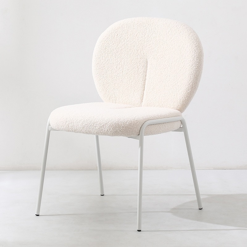 Modern Nordic Upholstered kitchen Arm Sherpa White Teddy Fabric Boucle Dining Chair coffee chair