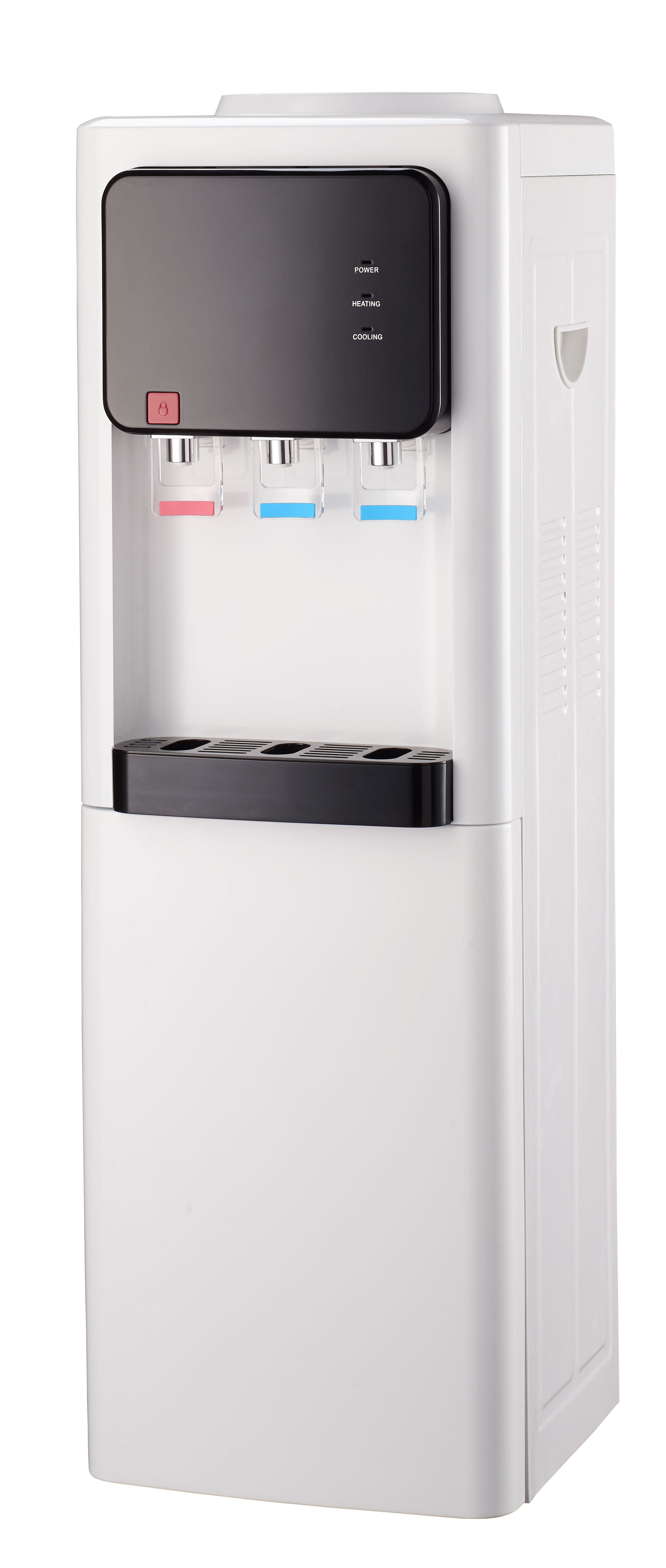 hot cold warm 3 taps water cooler floor standing silver color water dispenser 5x95L compressor cooling with fridge cabinet