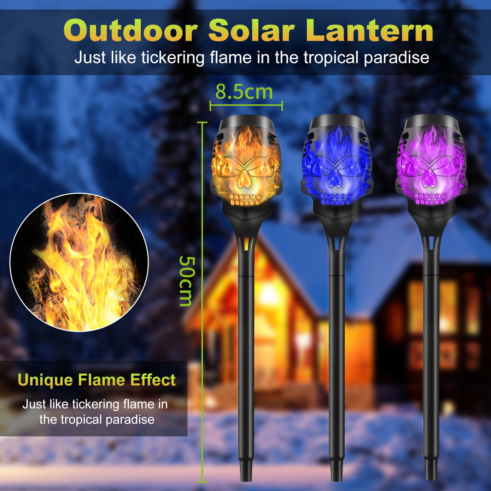 Outdoor landscape decoration light Halloween Skull Pumpkin Lantern Led flickering tiki torches lights solar dancing flame light