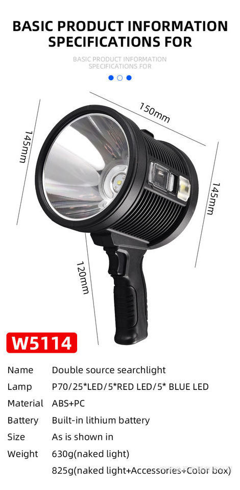 Waterproof Handheld strong light searchlight Built-in Battery Spotlight for Fishing Hunting Patrol Light