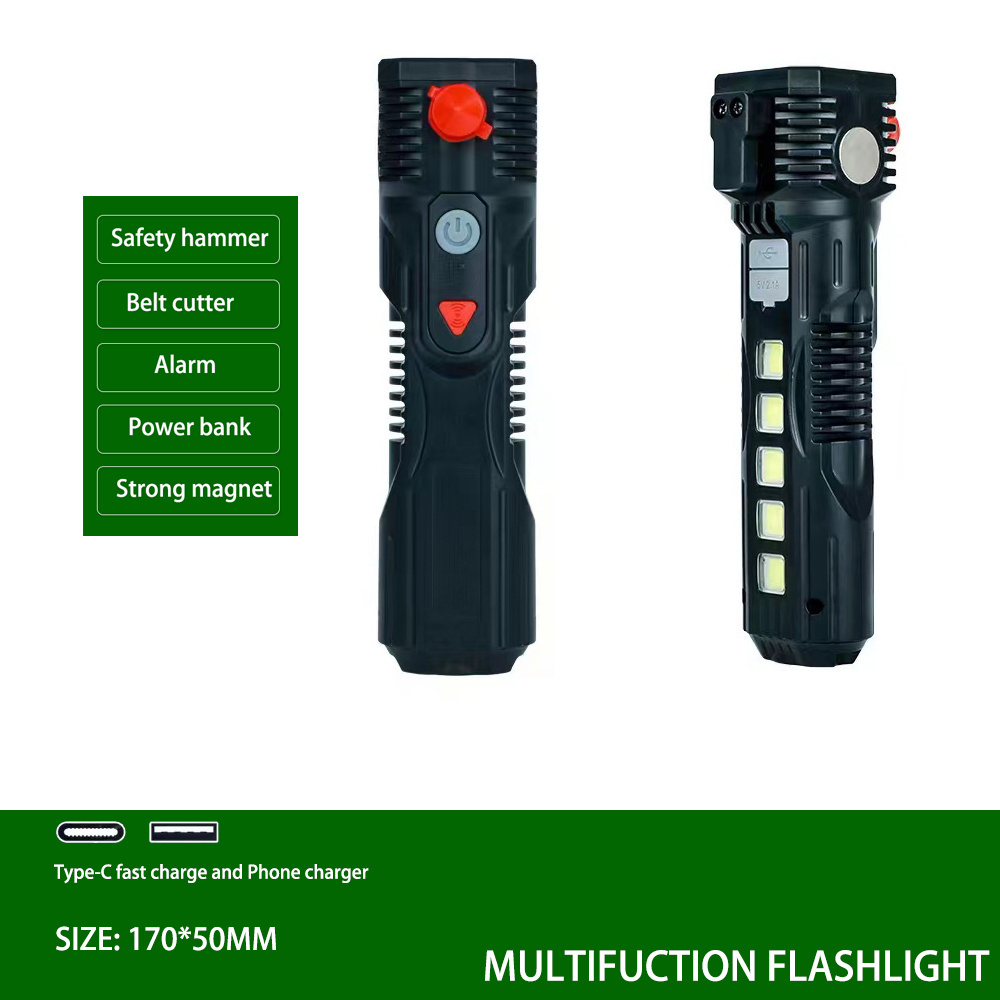 Outdoor Camping Multifunctional Car Safety Hammer Flashlight Emergency Fire Alarm Self-rescue Flashlight