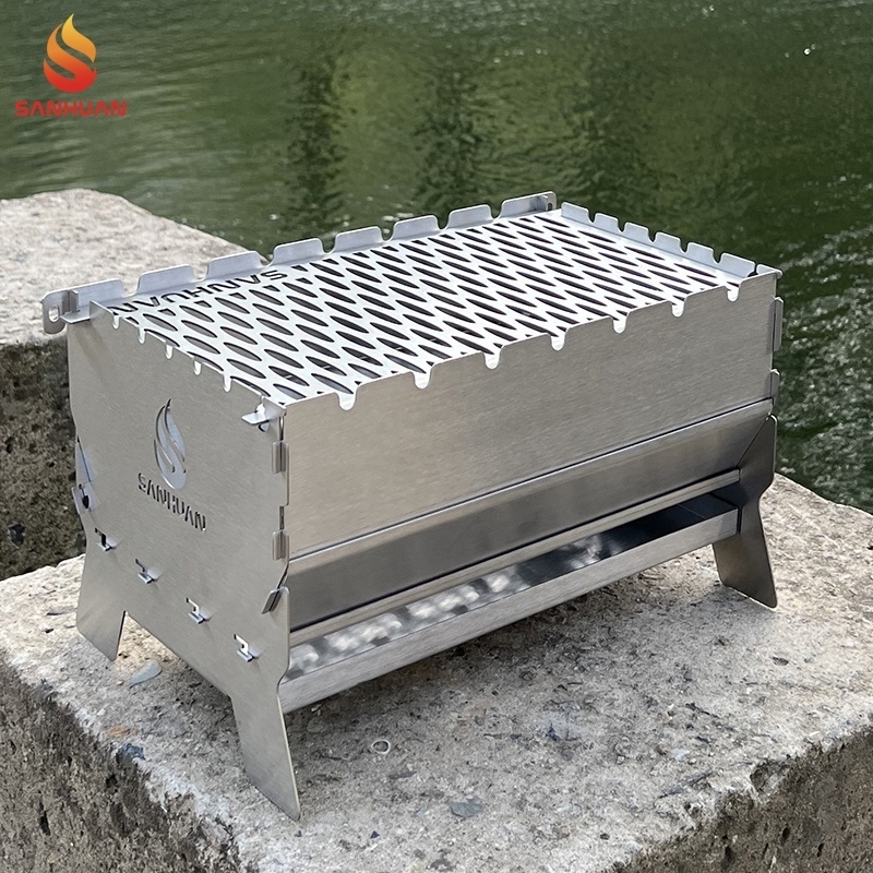 Sanhuan Mini Stainless steel Portable Barbeque Outdoor Grill Gas Backpacking Camping BBQ Stove Charcoal Folding Smokeless Grill