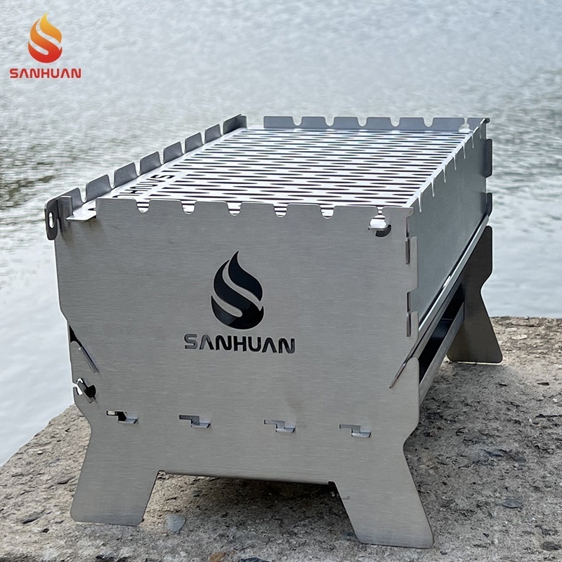 Sanhuan Mini Stainless steel Portable Barbeque Outdoor Grill Gas Backpacking Camping BBQ Stove Charcoal Folding Smokeless Grill