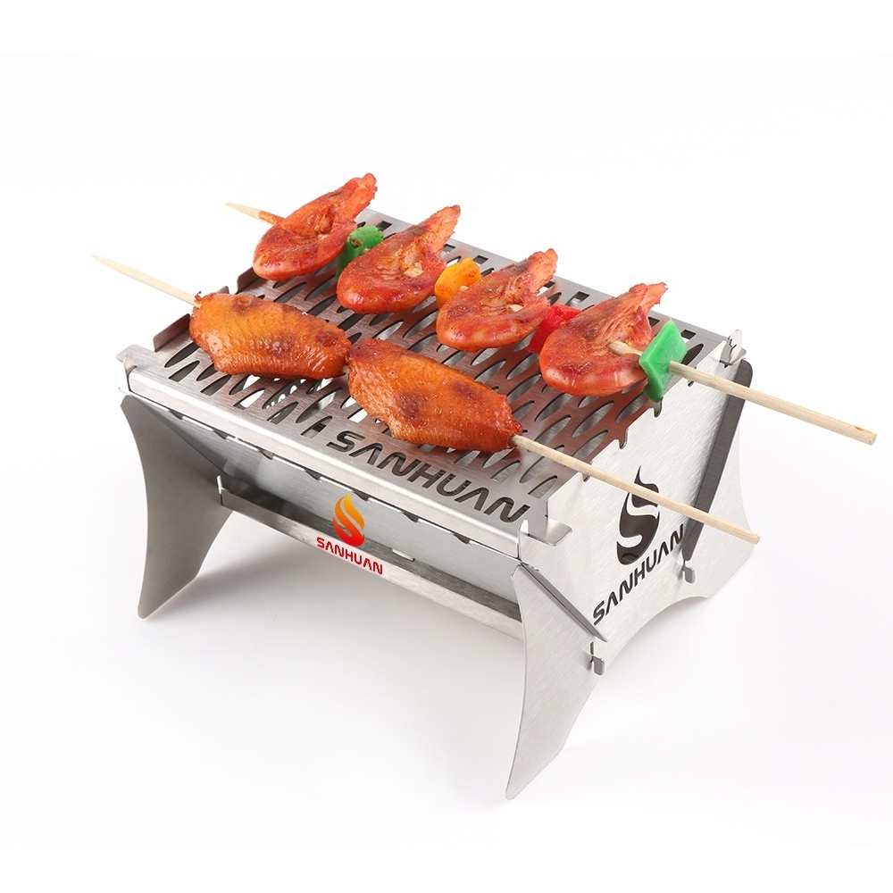 Sanhuan Foldable Camping Gas BBQ Smokeless Grill Mini Folding BBQ Grill Stainless Steel Portable Barbeque Grill Outdoor Charcoal