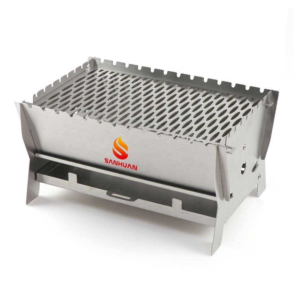 Sanhuan Mini Folding Gas BBQ Smokeless Grill Portable Barbecue Camping Foldable BBQ Stainless Steel Grill