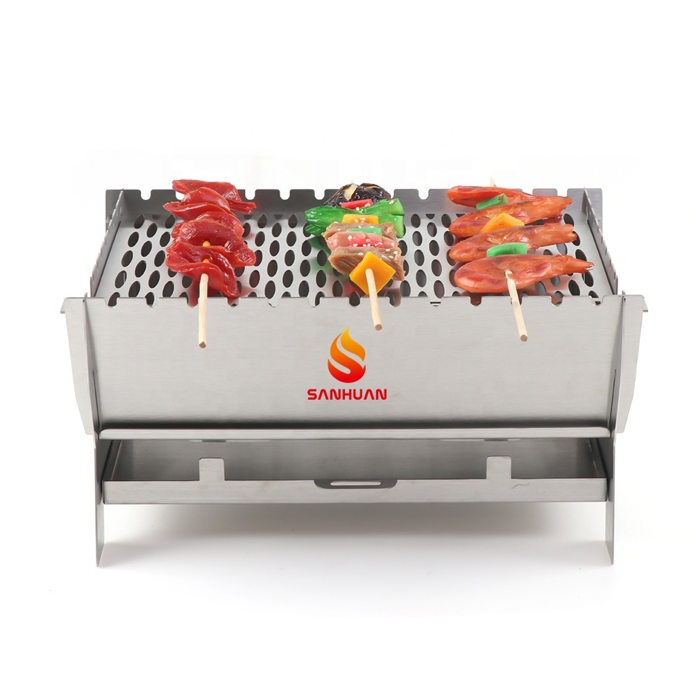 Sanhuan Mini Folding Gas BBQ Smokeless Grill Portable Barbecue Camping Foldable BBQ Stainless Steel Grill