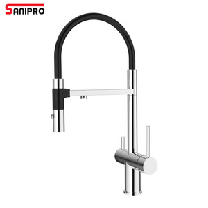 SANIPRO American Style Modern Double Handle 2 Spout Black Brass Pull Down Taps Filter Water Purifier Kitchen Sink Faucets