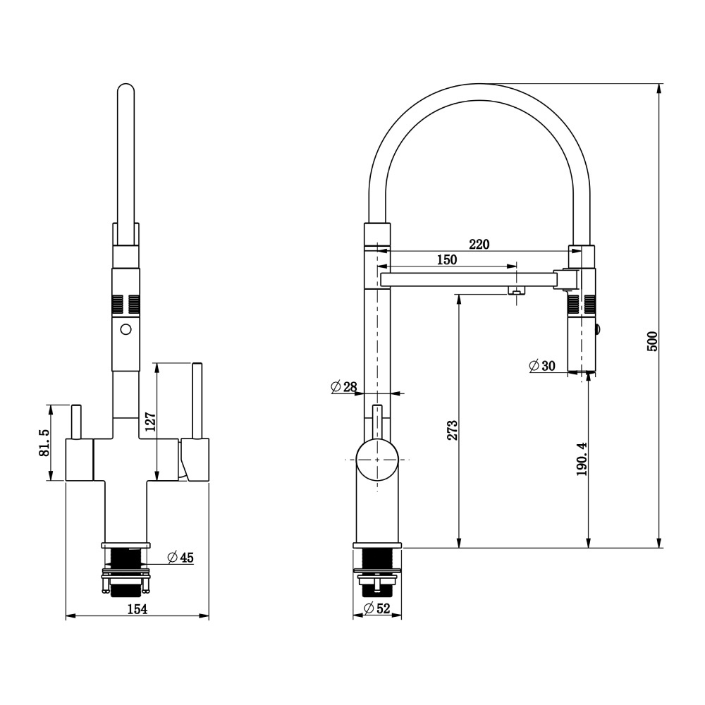 SANIPRO American Style Modern Double Handle 2 Spout Black Brass Pull Down Taps Filter Water Purifier Kitchen Sink Faucets