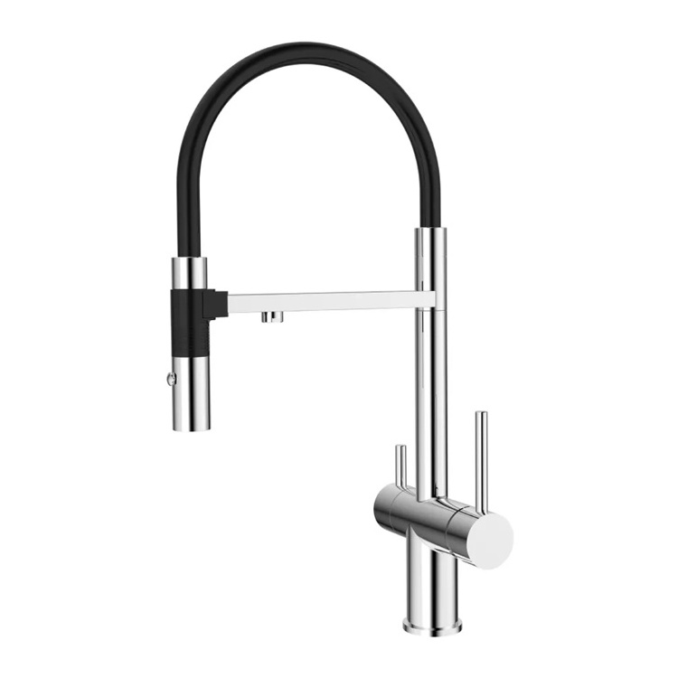 SANIPRO American Style Modern Double Handle 2 Spout Black Brass Pull Down Taps Filter Water Purifier Kitchen Sink Faucets