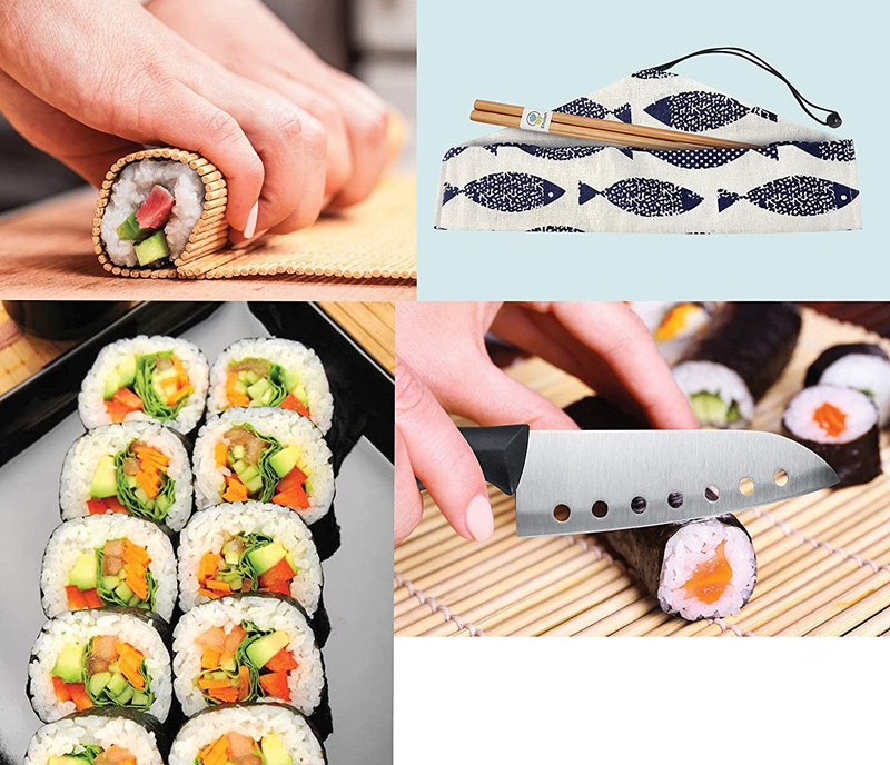 Plastic Sushi Maker 100% Natural Bamboo Sushi Maker Roller Chopsticks Avocado Slicer for Home Party