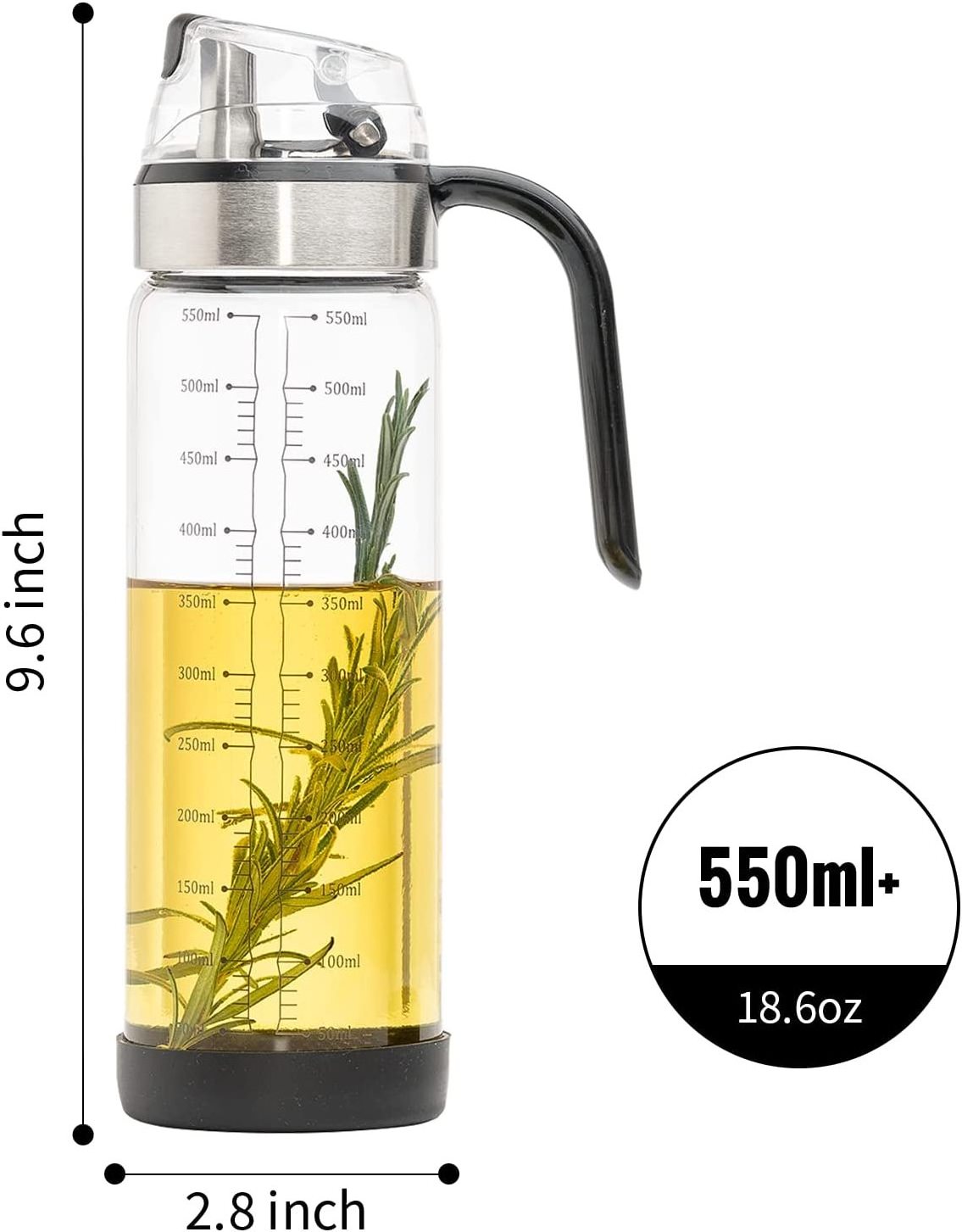 Non-drip Clear Glass Oil Container 18 OZ with Stainless Steel Spout Hot-oil Resistance for Kitchen Cooking