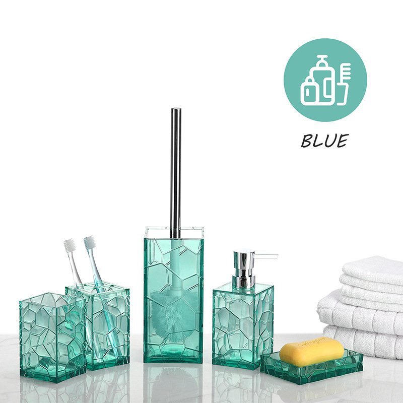 5pc Bathroom Accessories Set Creative Acrylic Toilet Brush Set Bathroom Soap Dispenser Soap Box Toothbrush Holder Supplies