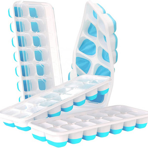 Ice Cube Trays Easy-Release Silicone 14-Ice Cube Trays with Spill-Resistant Removable Lid Stackable Ice Trays