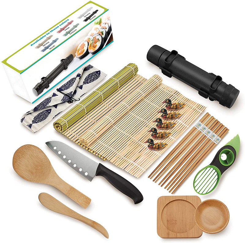 Plastic Sushi Maker 100% Natural Bamboo Sushi Maker Roller Chopsticks Avocado Slicer for Home Party