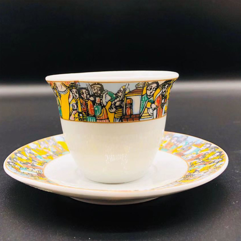 Ceramic Eritrean/Ethiopian Hebasha Design Traditional Art Fine Porcelain Coffee Rekebot Cup And Saucer Sets