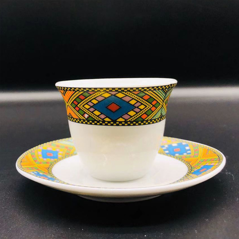 Ceramic Eritrean/Ethiopian Hebasha Design Traditional Art Fine Porcelain Coffee Rekebot Cup And Saucer Sets