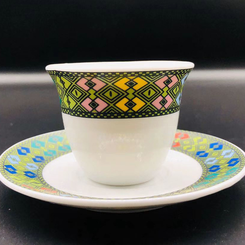 Ceramic Eritrean/Ethiopian Hebasha Design Traditional Art Fine Porcelain Coffee Rekebot Cup And Saucer Sets