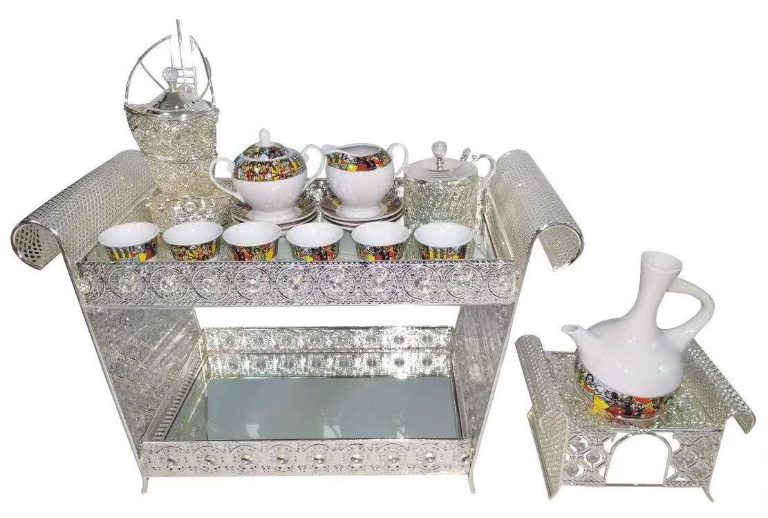 Large Ethiopian Eritrean Rekebot Cultural Coffee Table Set