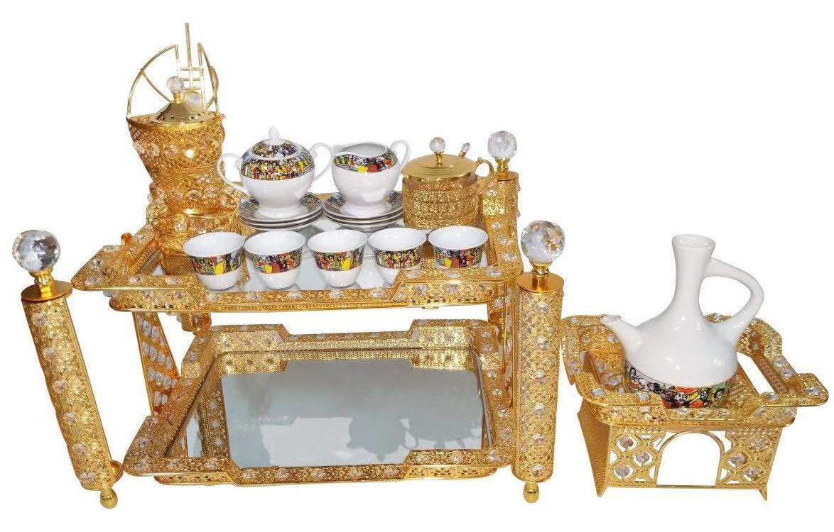 Large Ethiopian Eritrean Rekebot Cultural Coffee Table Set