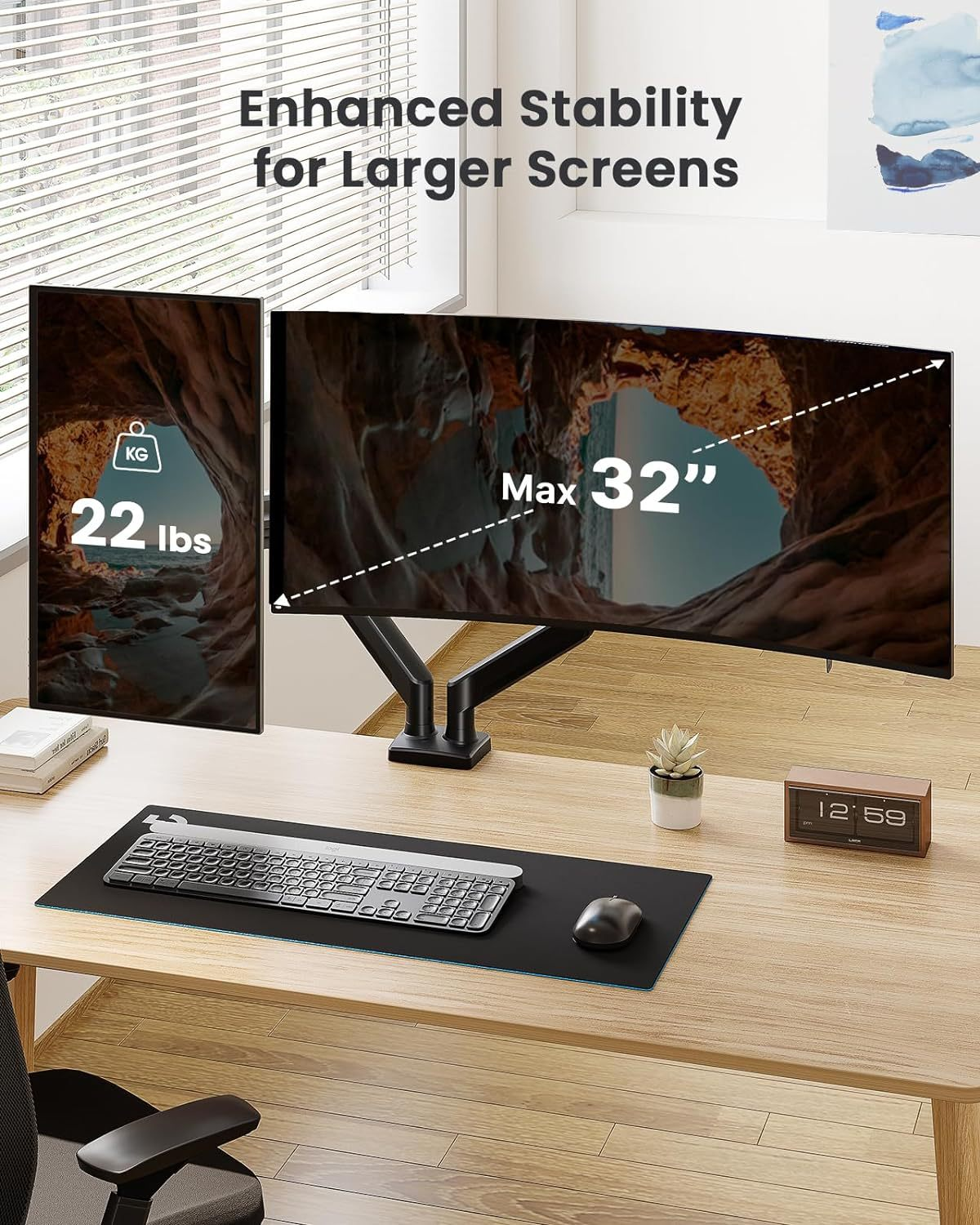 Dual Monitor Stand for Desk Adjustable Gas Spring Double Monitor Mount Holds 4.4-17.6 lbs and 13-32 Inch Screens for 2 monitors