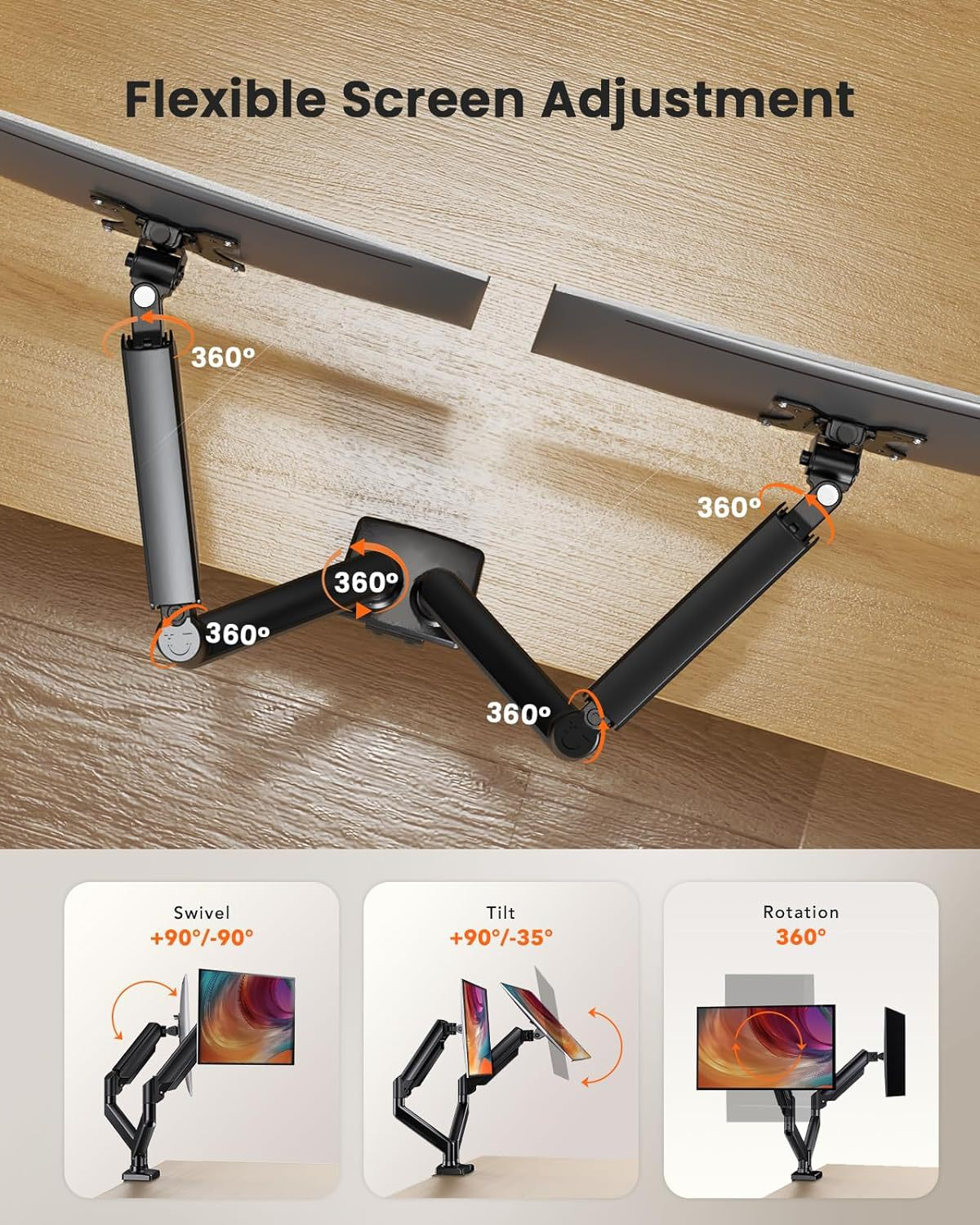 Dual Monitor Stand for Desk Adjustable Gas Spring Double Monitor Mount Holds 4.4-17.6 lbs and 13-32 Inch Screens for 2 monitors