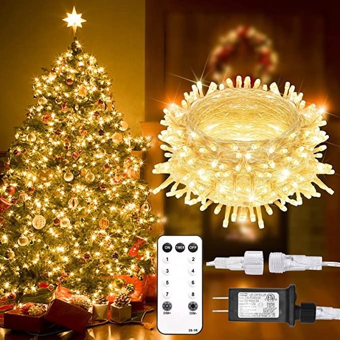 Christmas LED Light Outdoor  33FT 200 Lights Fairy String Light Plug Remote Control Waterproof Halloween Party Camping