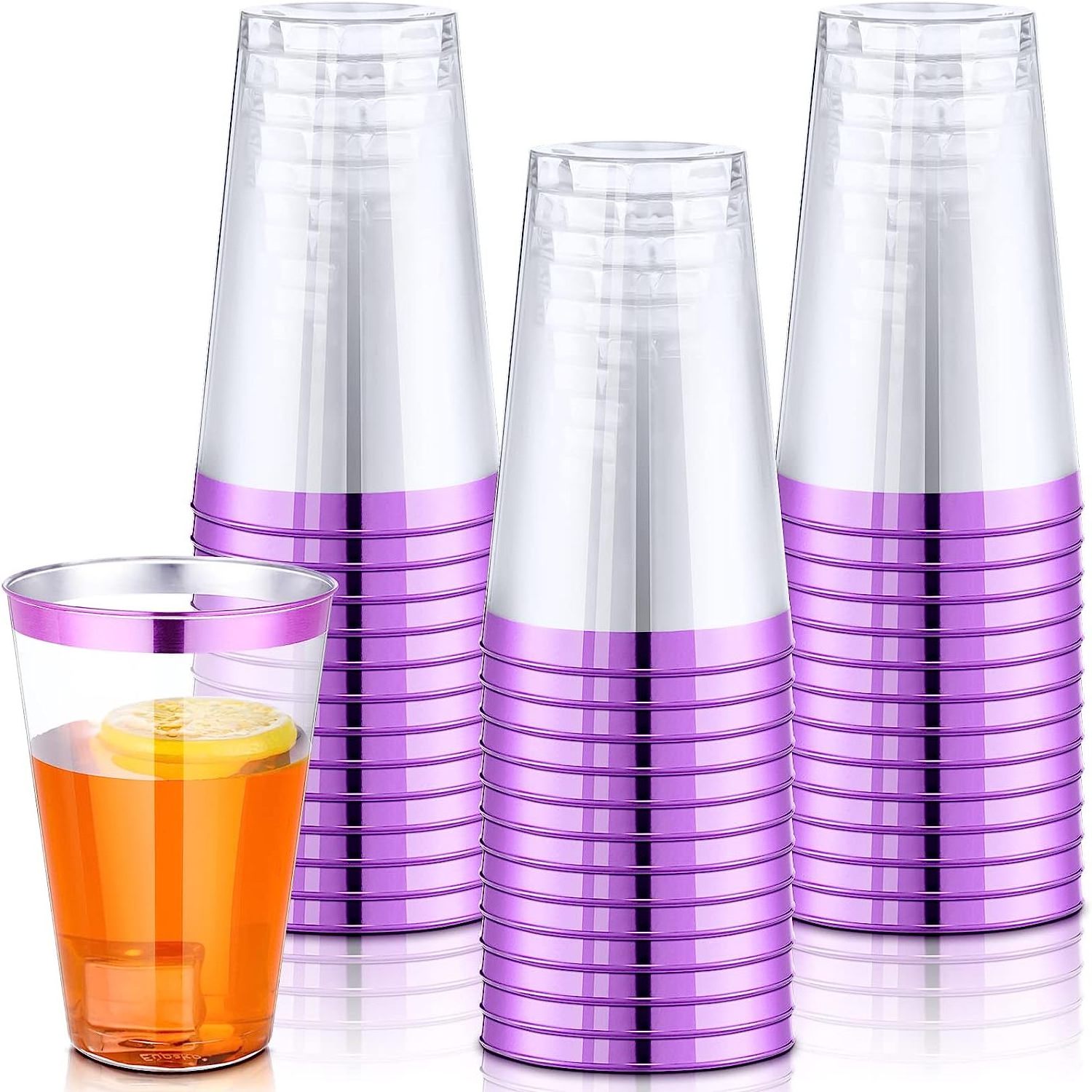 Purple colored Factory Cheap 8oz 9oz 10oz 12oz 14oz 16oz rose gold silver rim cups wedding party clear disposable plastic tumble