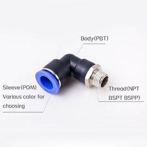 PL Plastic Push in Air Tube Fitting 90 degree Male Stud T push-fit hose inline airline connector Push In Quick Fitting