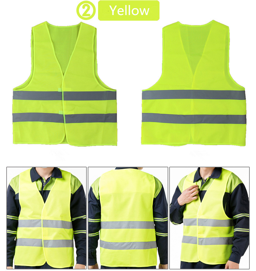 High Visibility Neon Yellow Safety Vest with Reflective Strips and Mesh Fabric and Pockets