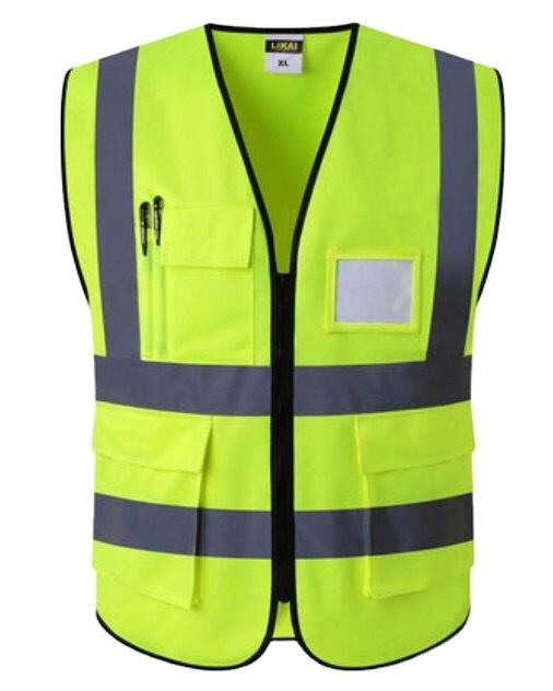 High Visibility Neon Yellow Safety Vest with Reflective Strips and Mesh Fabric and Pockets