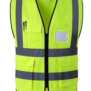 High Visibility Neon Yellow Safety Vest with Reflective Strips and Mesh Fabric and Pockets