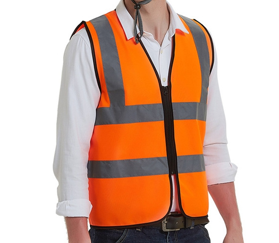 High Visibility Neon Yellow Safety Vest with Reflective Strips and Mesh Fabric and Pockets