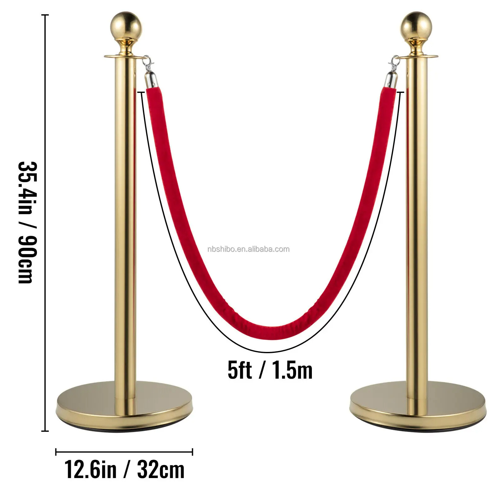 35.4 Inch Gold/Silver Crowd Control Stanchion Posts Queue Red/Black Velvet Rope Line Barriers with Stable Base for Stadium