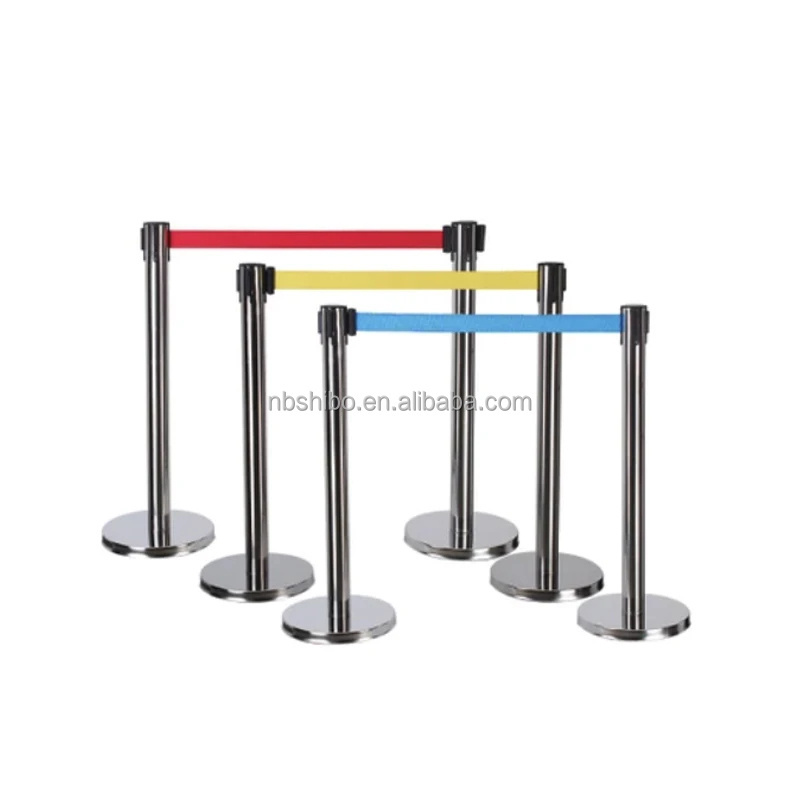 Guardrail warn column belt with stainless steel barrier rope flannel sling columns pole fences stands telescopic column barrier