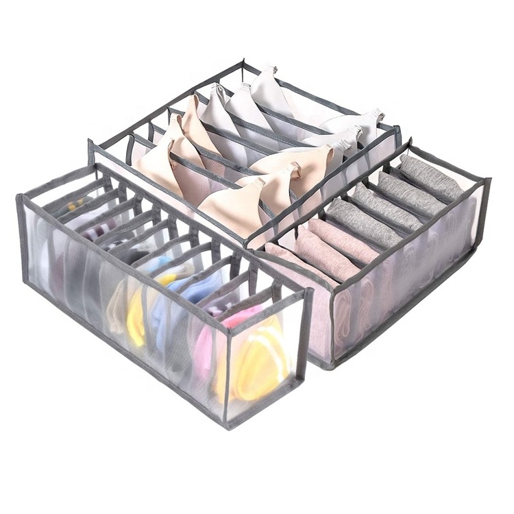 Foldable Underwear Mesh Organizer Closet Storage Boxes Drawer Organizer for Underwear Bra Socks Optional 6+7+11 Grids