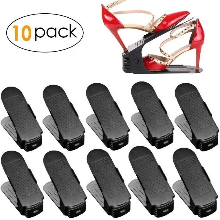 Plastic Adjustable Shoe slot organizer Space Saver Double Deck Shoe Rack Holder for Closet Organization 10pk