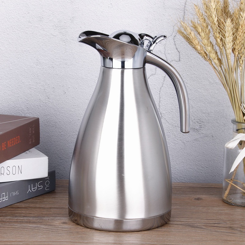 Modern Design 2L Thermal Carafe Double Walled Vacuum Insulated Coffee Pot Press Button Top 304 Stainless Steel kettle