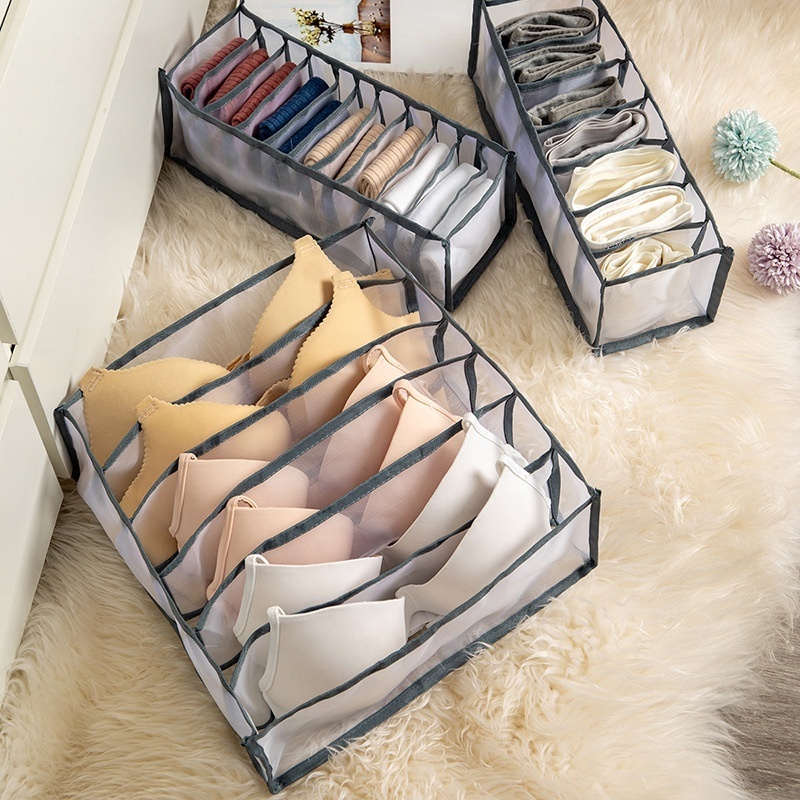 Foldable Underwear Mesh Organizer Closet Storage Boxes Drawer Organizer for Underwear Bra Socks Optional 6+7+11 Grids