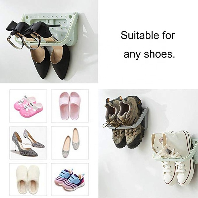 Hanging Plastic Shoe Rack Wall Mount Creative Folding Organizer Shoe Shelf Adhesive Storage Shoe Holder