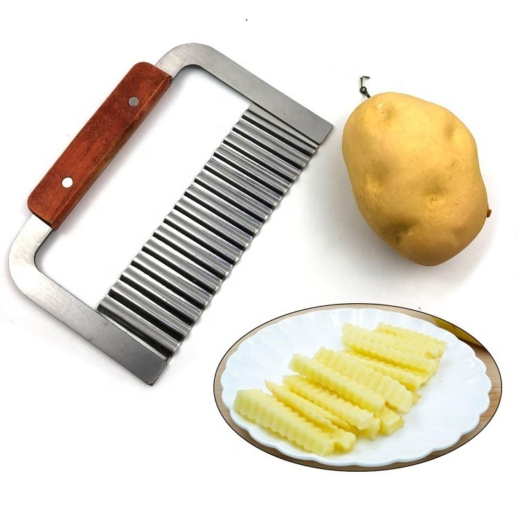 Crinkle Cutting Tool French Fry cutter Stainless Steel Blade Wooden Handle Vegetable Salad Potato Chopping Knife