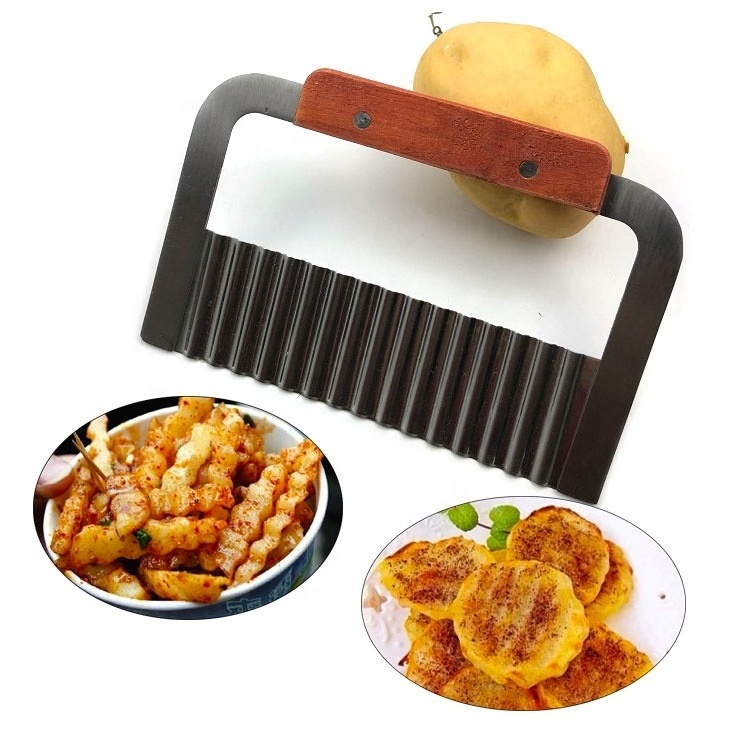 Crinkle Cutting Tool French Fry cutter Stainless Steel Blade Wooden Handle Vegetable Salad Potato Chopping Knife