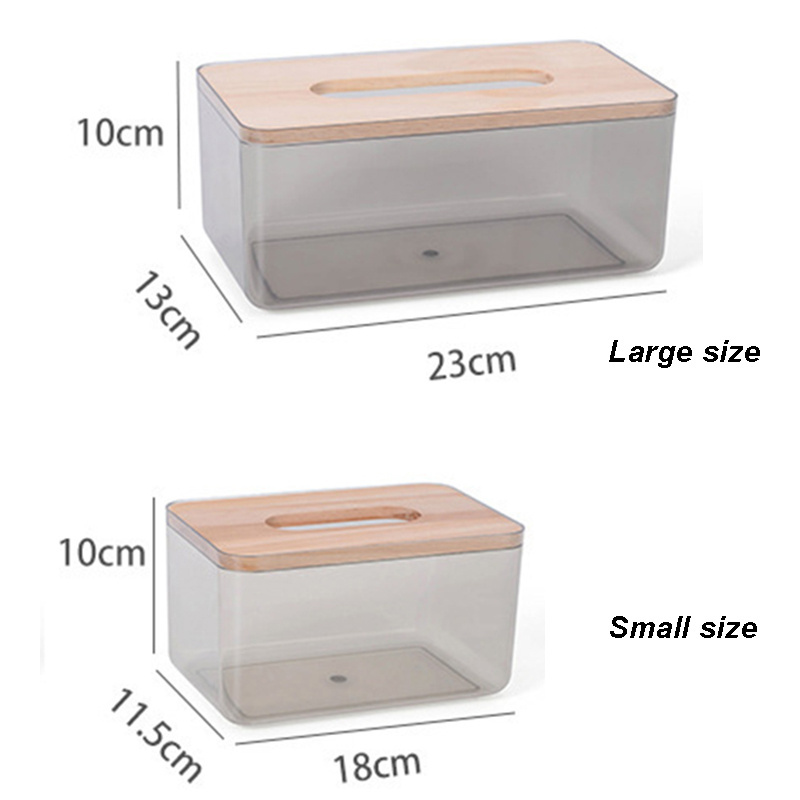 Transparent Tissue Container Holder Facial Tissue Dispenser Box with Bamboo Wood Lid