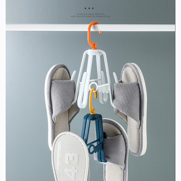 Balcony Foldable Rotating Shoe Drying Rack Organizer Hanger  with 4 Hooks