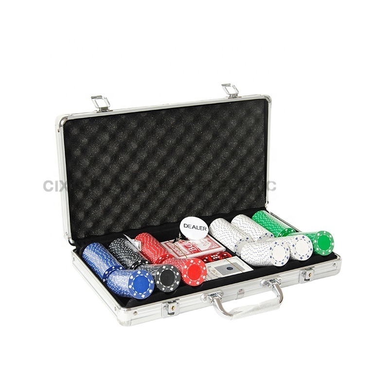 High Quality 300 Premium Poker Chip Set With Round Corner Aluminum Case and  Dealer Buttons  2 Decks of Cards and 5 Dices