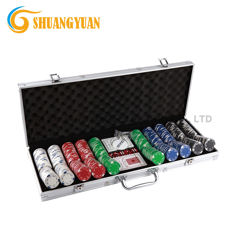 500 Poker Chip Set With Square Corner Aluminum Case, 11.5g Double Dice Poker Chip