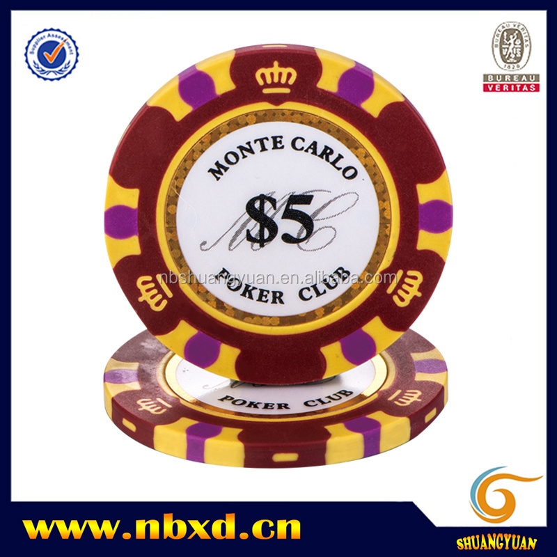 14g Clay 3-Tone Monte Carlo Poker Chip With Golden Trim Sticker