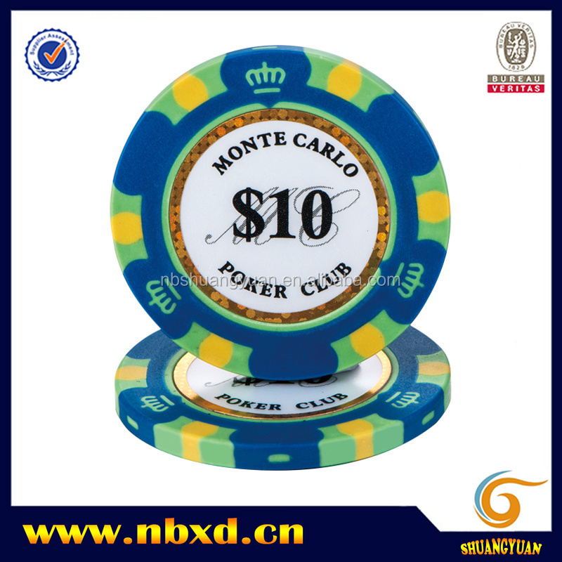 14g Clay 3-Tone Monte Carlo Poker Chip With Golden Trim Sticker